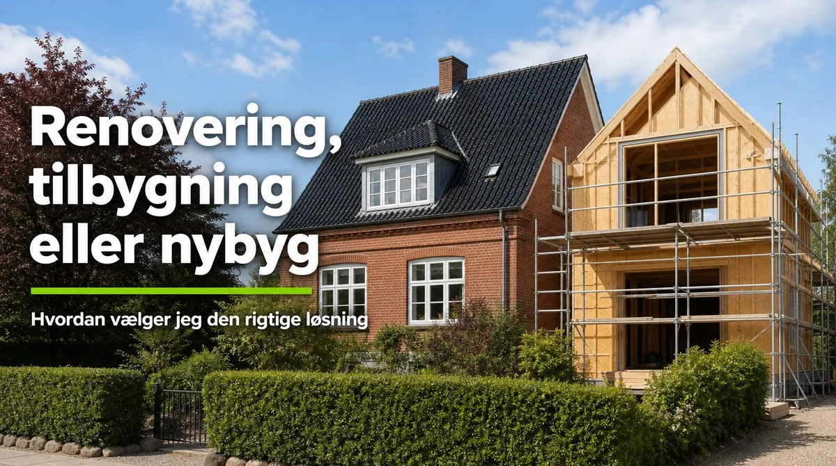 Rødstenshus med ny tilbygning under opførelse — renovering, tilbygning eller nybyg