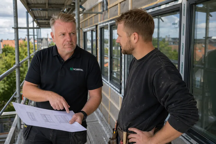 Byggerådgiver fra NORRFAL gennemgår udførelsen på en byggeplads på Sjælland